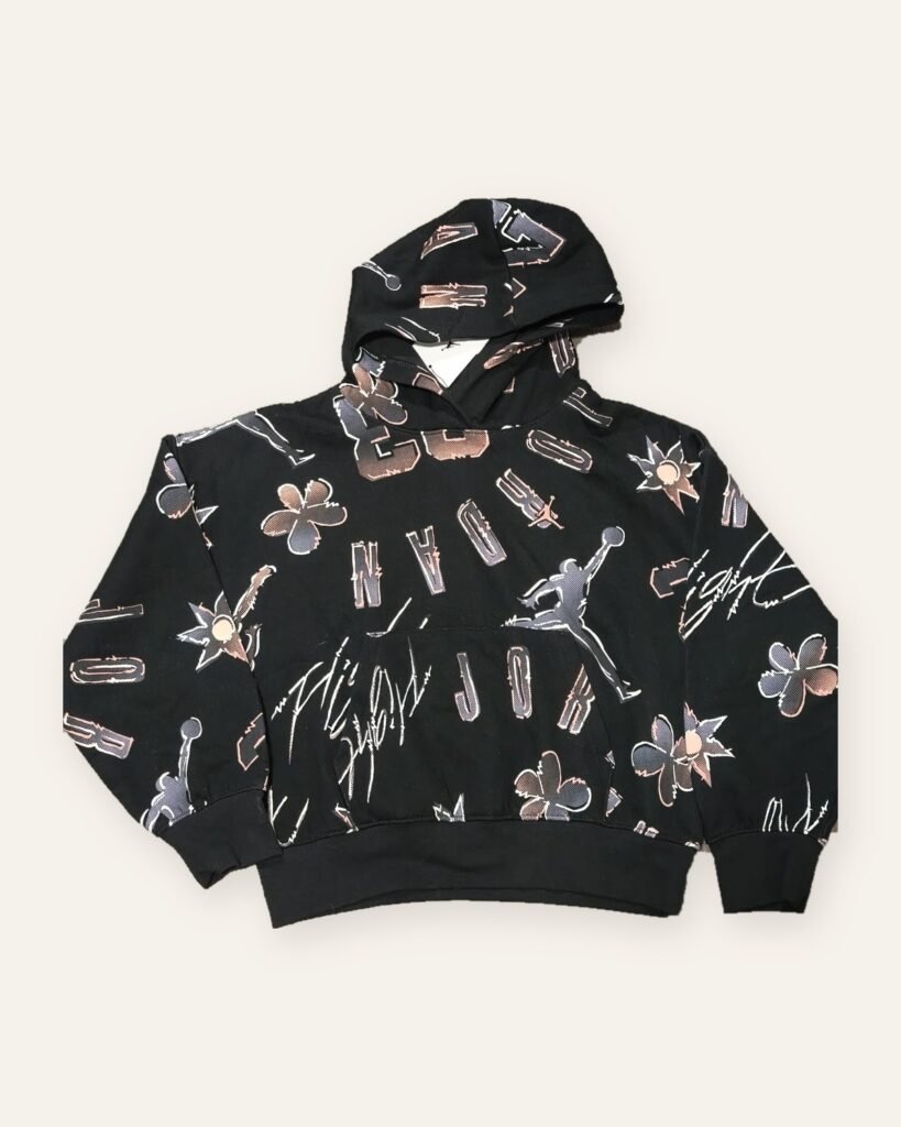Jordan kids' pullover hoodie black all-over print – front view