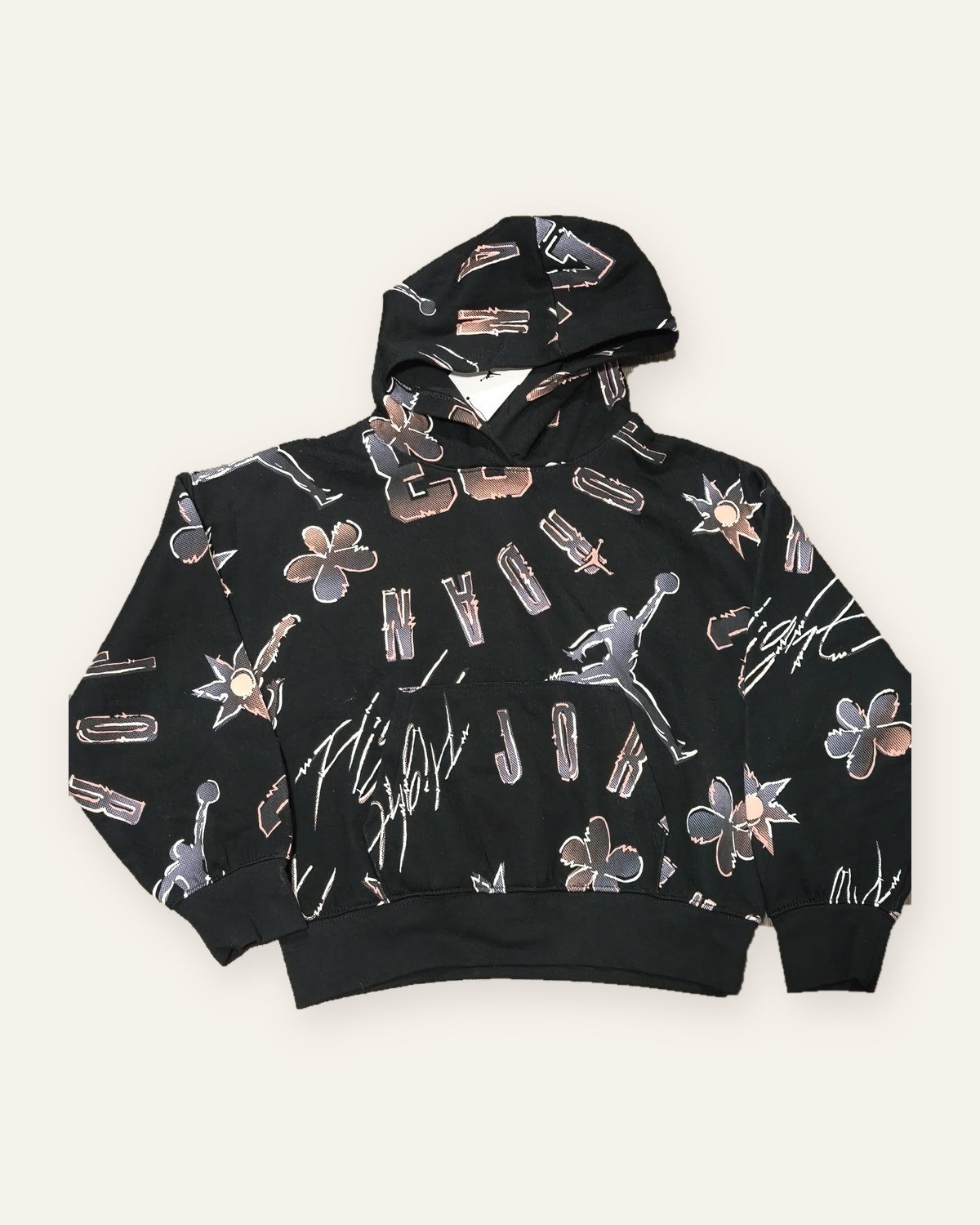 Jordan kids' pullover hoodie black all-over print – front view