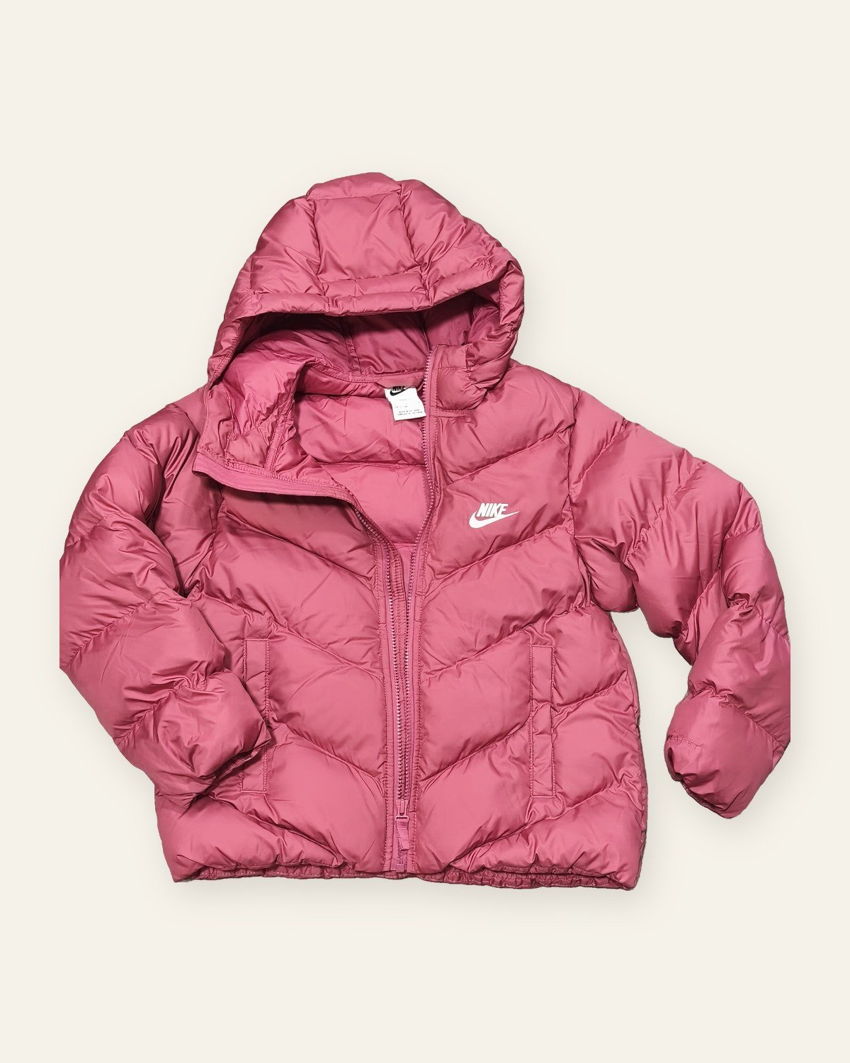 Nike Sportswear Older Kids' Therma-FIT Puffer Jacket, Pink – open, inside view