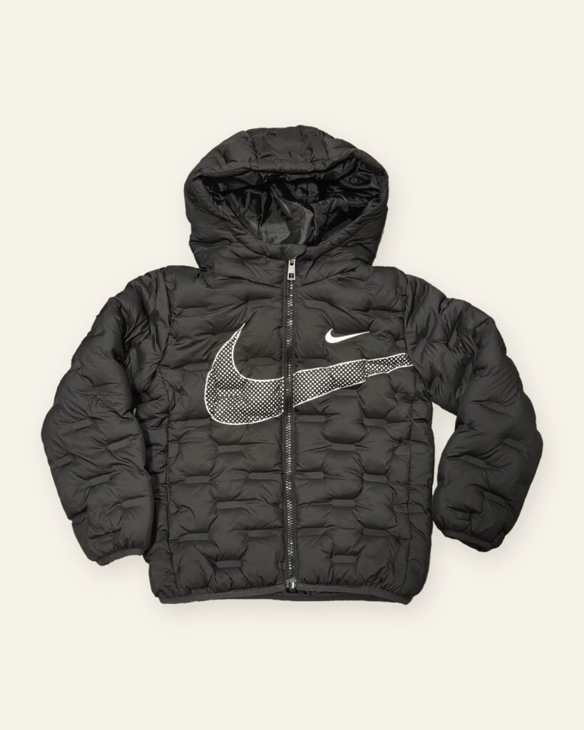 Nike Kids' Hooded Puffer Jacket, Black – front view